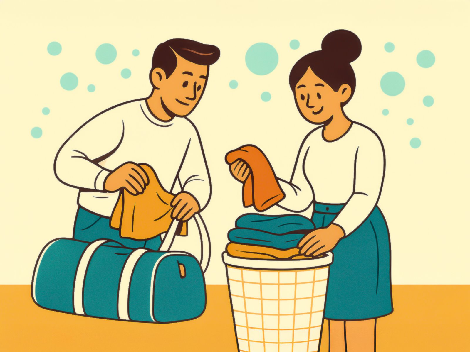 happy couple doing laundry
